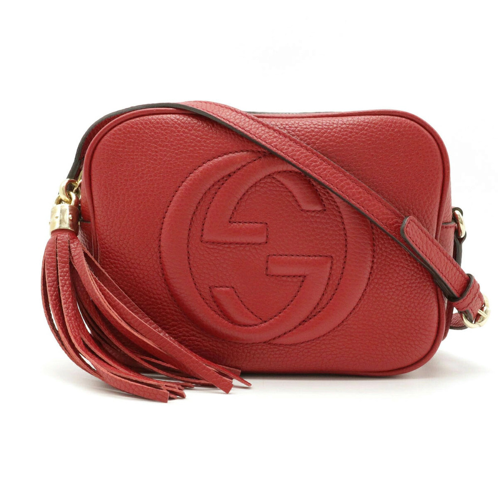 Gucci Soho Disco Tassel Fringe Crossbody Bag Leather Red